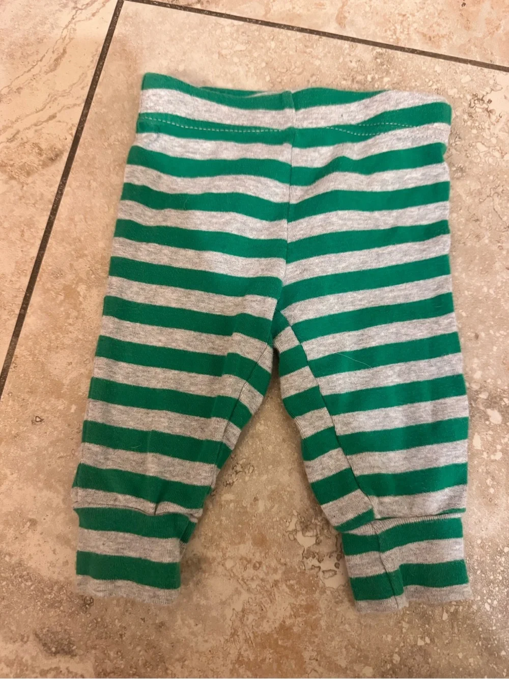 Carter's Holiday Green and Gray Striped Baby Leggings- 6M